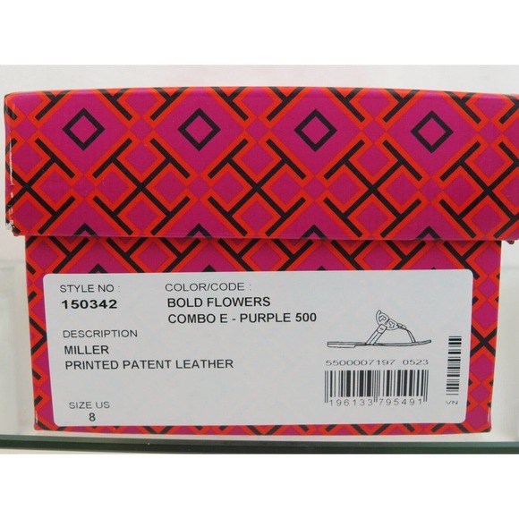 TORY BURCH MILLER BOLD FLOWERS PATENT LEATHER REVA FLATS THONG SLIDES SANDALS 8 - Picture 14 of 14